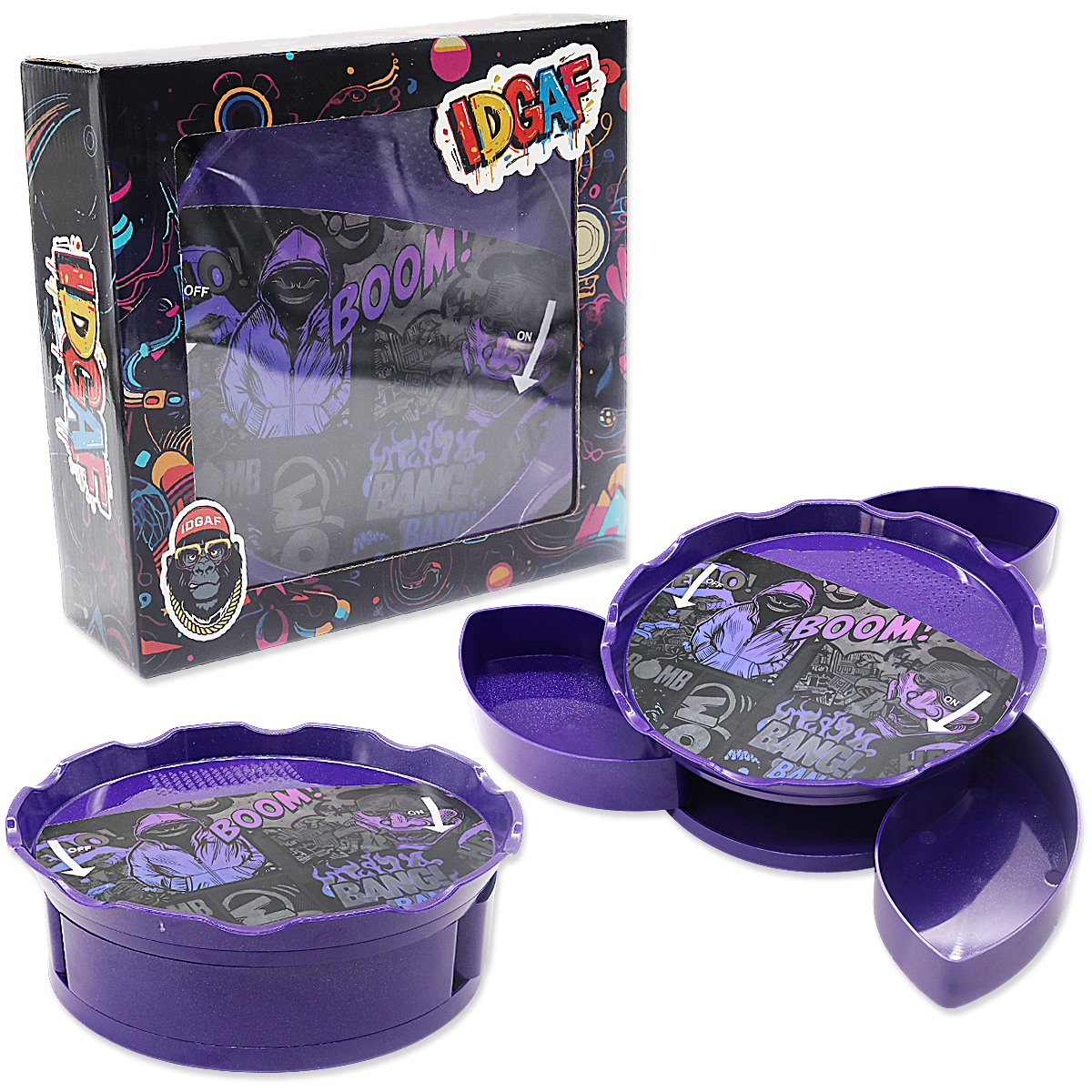 IDGAF Rotating Storage Metal Rolling Tray | 8.5 inches | Assorted Designs product image